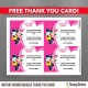 Minnie Mouse 7x5 in. Birthday Party Invitation with FREE editable Thank you Card